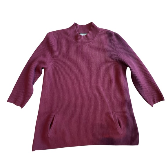 Peck & Peck luxury Ribbed 100% cashmere cowl neck Sweater Burgundy pockets Sz L - Picture 1 of 6